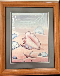 1990 Scafa-Tornabene Seashell Playa Arte Impresión Enmarcada Decoración Costera Inglaterra - Imagen 1 de 7