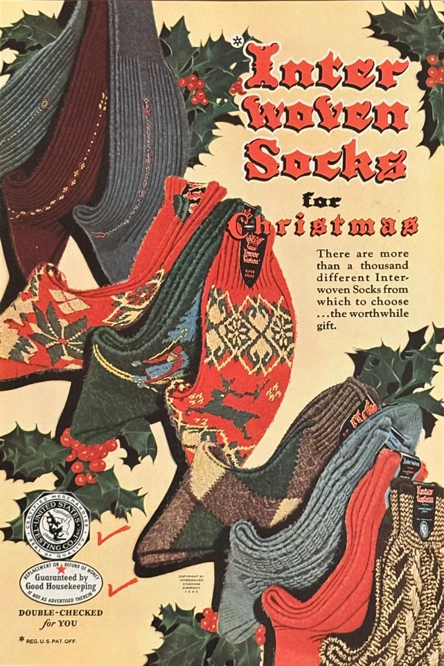 Interwoven Socks for Christmas 1949 Print Ad Gift Interwoven Stocking Company - Image 1 of 1