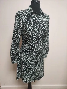 Lipsy Shirt Dress UK10 Green Patterned Long Sleeve  Belt Easy Care - Picture 1 of 7