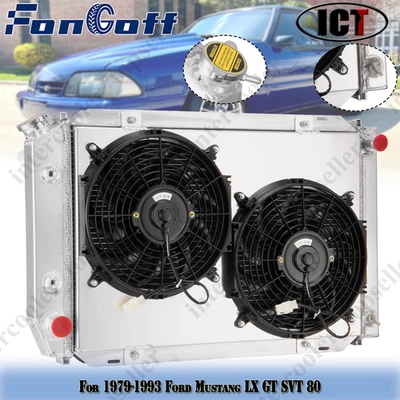 3 Rows Aluminum Radiator+Shroud Fan Kit For 1979-1993 Ford Mustang LX GT SVT 80 Foto 1 de 4