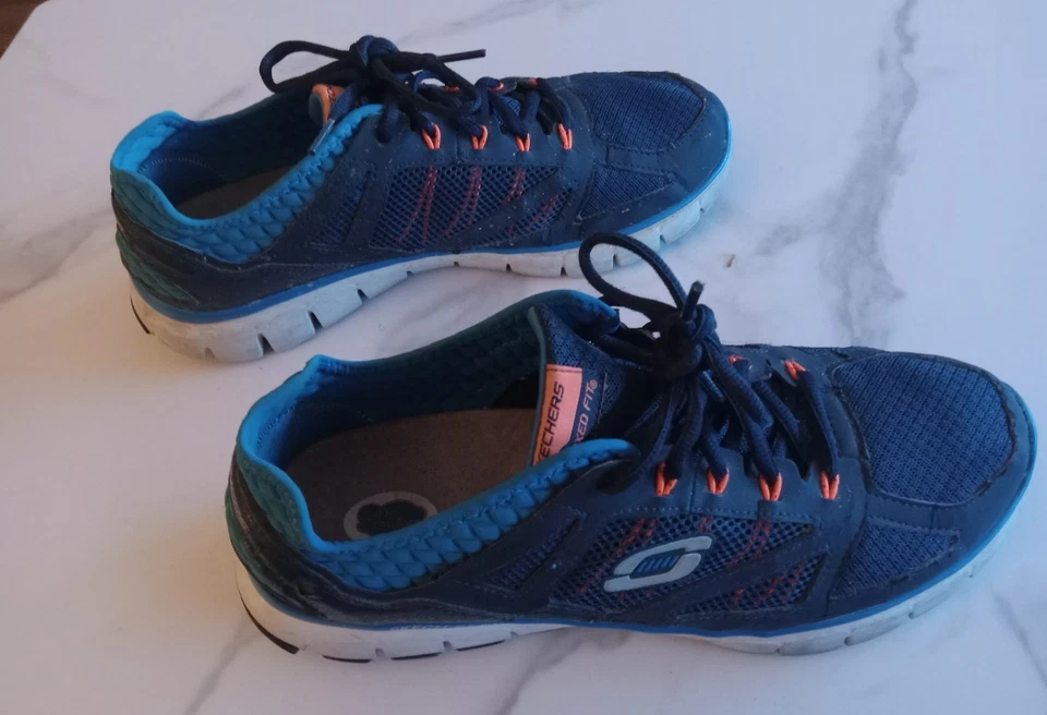 Zapatillas deportivas Skechers Relaxed Fit Skech Flex para hombre talla 10 azules, naranjas, blancas  Foto 1 de 4