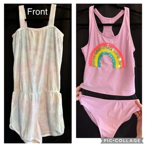 Girls GAP NWT Sequin Rainbow 2pc Tankini Suit, Terry Cloth Cover Lot sz 12 14 - Picture 1 of 8