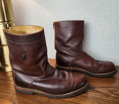 Men’s Chippewa Brown Leather Engineer Biker Boots Vibram Sole 10D Zip Back 23937 - Image 1 of 4