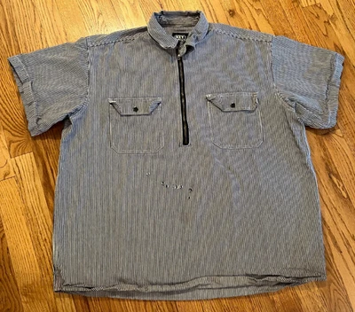 VTG Key Imperial Hickory Stripe Short Sleeve Shirt Size XLR Railroad Distressed - Image 1 of 4