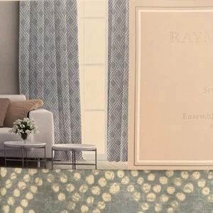 Raymond Waites Pale Blue Jacquard 52x96 Cotton Drapery Panels Set of 2 Rodpocket - Picture 1 of 9