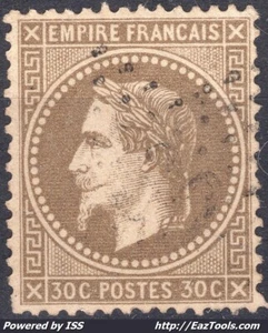 FRANCE EMPIRE LAURÉ 30c BRUN CLAIR N° 30h FOND LIGNÉ ETOILE DE PARIS - Picture 1 of 2