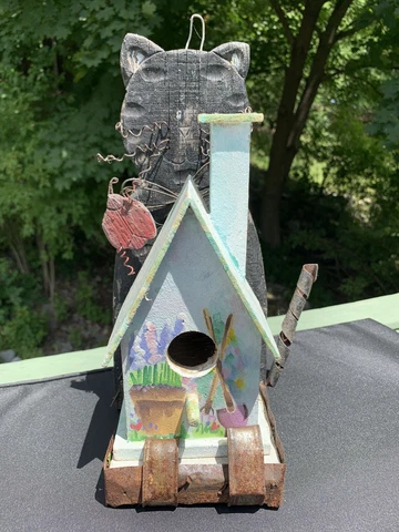 VINTAGE HANGING BLACK CAT BIRD HOUSE Cover