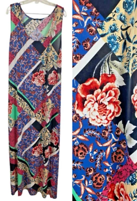 Просто любовь макси платье 3 X эластичной путешествий вязаный пэчворк печать цветочный богемное синий - Изображение 1 из 4