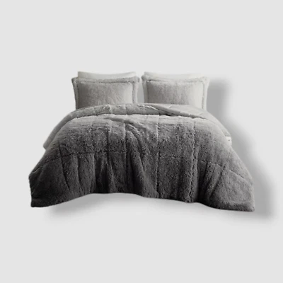 Intelligent Design Gray Brielle Faux Fur 3-Pc. Comforter Mini Set King/Cal King - Image 1 of 4