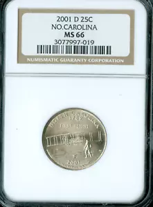 2001 D NORTH CAROLINA  QUARTER NGC MS66  . - Picture 1 of 2