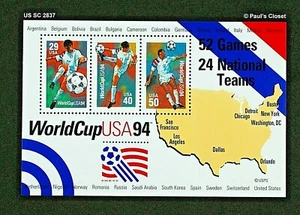 US SC 2837 '94 COPA DEL MUNDO HOJA RECUERDO 3 SELLOS 29¢, 40¢ y 50¢ MNH OG - Imagen 1 de 2