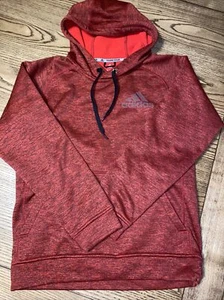 ADIDAS TEAM ISSUE Hoodie Sweatshirt SMALL Polyester RED Front Pocket CLIMAWARM - Picture 1 of 4
