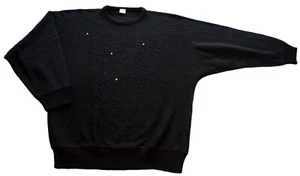Vintage Jumper Womens 80s Black Bead Applique Retro New Wave Boho 16 - Picture 1 of 2