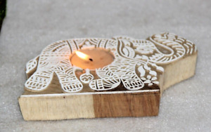 Antique Wooden Block Tea Light Candle Holder Stand Festival Gifting