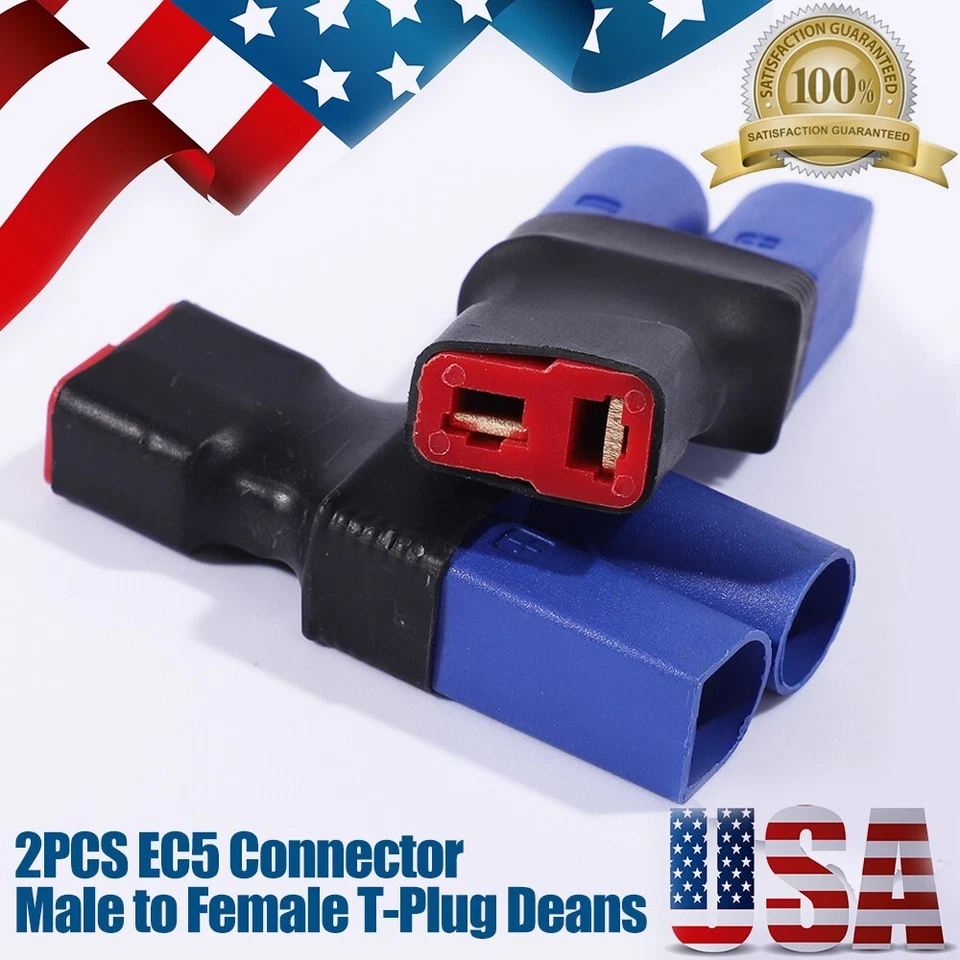 2 Pcs EC5 Male to Female Deans T-Plug Adapter Connector for RC Lipo Battery - Image 1 of 4