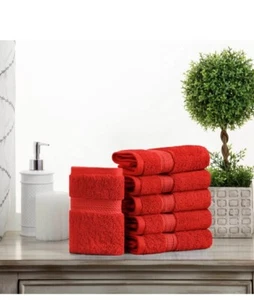 SUPERIOR Solid Egyptian Cotton Face Towel Set 13” x 13” Red 6-Pieces - Picture 1 of 2