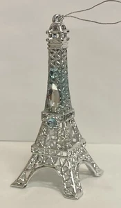 SCHMUCK SILBER BLAUTOPAS KRISTALL FRANZÖSISCHER EIFFELTURM KUCHENAUFSATZ ORNAMENT 5,5" - Bild 1 von 11