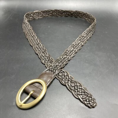 Talbots Dark Brown Braided Leather Belt Sz Large Gold Tone Oval Buckle 1.25” - Image 1 of 4