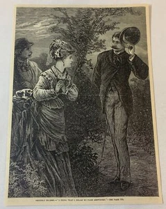 Grabado revista 1876 ~ HOMBRE ESCUCHA A UNA PAREJA DECIR SU NOMBRE - Imagen 1 de 1