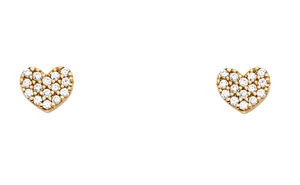 Mini Heart Pavé Lab Created Diamond Stud Earrings 14K Solid Yellow Gold Meduim - Picture 1 of 2