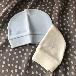 2x NEW Orig Koton Newborn Set Baby Hat Blue Cream 100% Cotton Boys Girls - Picture 1 of 6