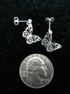 Schmetterling Ohrringe in Silber, an Kugel hängen und bewegen - Bild 1 von 3