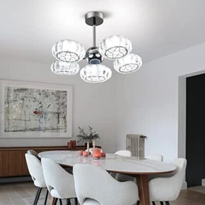 Modern Crystal Pendant Light Ceiling Light with Remote LED Chandelier Lighting - Picture 1 of 14