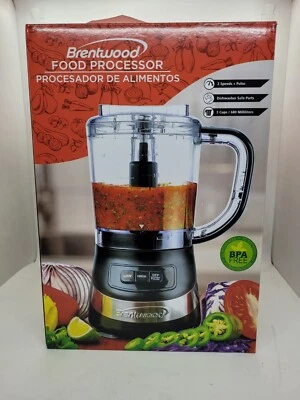 Food Processor Black Brentwood 3 Cup 200W Stainless Steel Blades Dishwasher Safe - Image 1 of 2