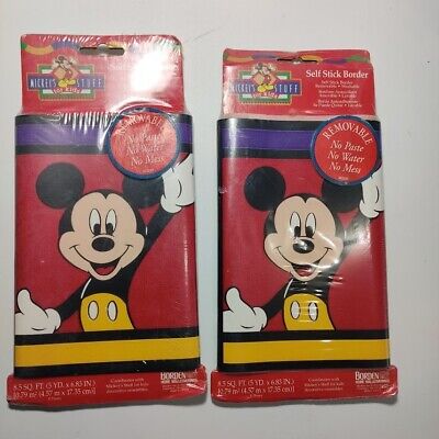 Two New Disney Mickey Removable Self Stick Border Wallpaper 5 Yards Vintage 1993 • 10$