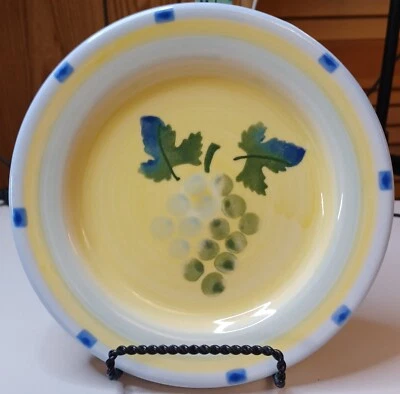 PRATO DE SOBREMESA DE SALADA DE CERÂMICA HARTSTONE GRÉS uvas de frutas amarelas azuis - Imagem 1 de 3