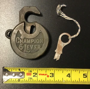 Antique MILLER LOCK CHAMPION 6 LEVER Push Key - Works Great! - Picture 1 of 12
