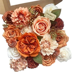 Orange Roses Artificial Flowers Fall Fake Flower Bulk for DIY Wedding Bouquet... - Picture 1 of 7