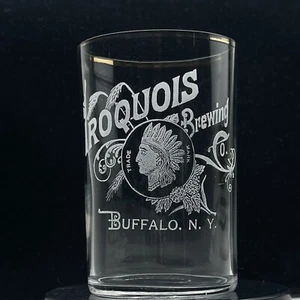 Iroquois Brewing Co Pre-Prohibition Drinking Glass Buffalo NY Etched Headdress - Picture 1 of 11