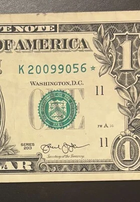 💥K 20099056* - 2013 $1 Star & Birthday Note FANCY SERIAL NUMBER  One Dollar - Image 1 of 4