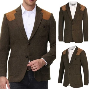 Men's Suits Herringbone Brown Jacket Single Breasted Notch Lapel Formal Business - Picture 1 of 9