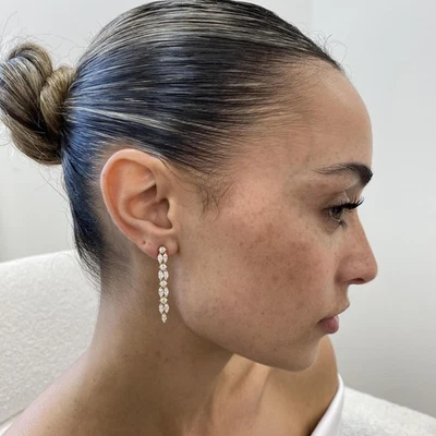 Diamond Earrings Round & Marquise 2.62 Ct E-F VS1 Lab Created 14k Yellow Gold - Image 1 of 4