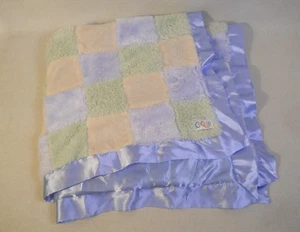 Cocalo Baby Blanket blue green ivory w blue satin trim & back Patchwork - Picture 1 of 3