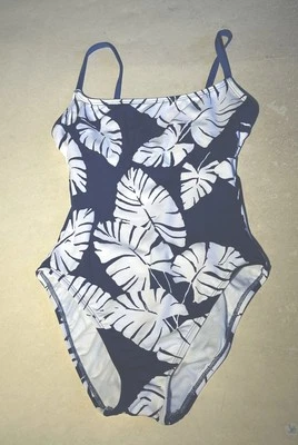 Vintage Anne Cole Blue White Leaf Print Swimsuit Sz 8(6) Pre-owned  - Image 1 of 4