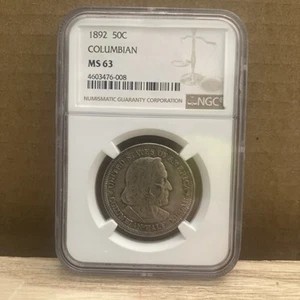 1892 50c Columbian Half Dollar slightly Toned MS63 Old NGC Fatty Holder - Picture 1 of 3