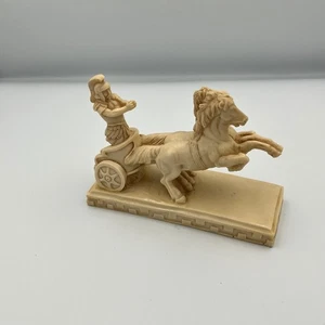 Vintage Roman Gladiator Chariot Statue Greek Horses Figurine Sculpture - Picture 1 of 9