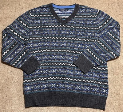 Nautica Sweater Mens XXL Gray Wool Fair Isle Nordic Pullover Ski Winter Preppy - Image 1 of 4