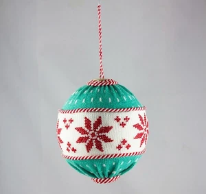 HM Extra Large Knit Ball Ornament Snowflakes Wood Buttons 5.5in High - Picture 1 of 5
