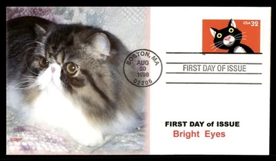 Mayfairstamps US FDC 1998 Massachusetts bright eyes 32 cent black cat stamp ROMP - Image 1 of 2