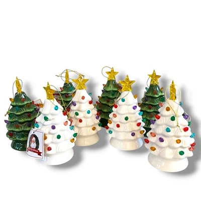 Mr. Christmas Árboles de Navidad Iluminados Verde Blanco Cerámica 6” JUEGO DE 8 NOS Foto 1 de 4