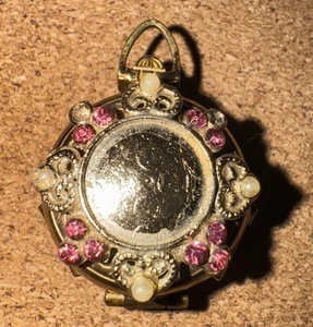 CORO Locket Album 4 Photo Vintage Pink Stones Gold Tone (missing Stones) - Picture 1 of 7