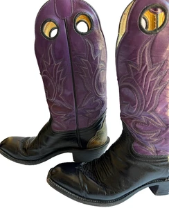 Vintage Honcho Cowboystiefel USA Herren Größe 7,5 D Lila Schwarz Leder Western - Bild 1 von 22