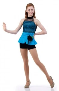 Gut aussehende TÜRQ Kinder X-Large Jazz Stepptanz Kostüm Rüschen Netz Unitard - Bild 1 von 4