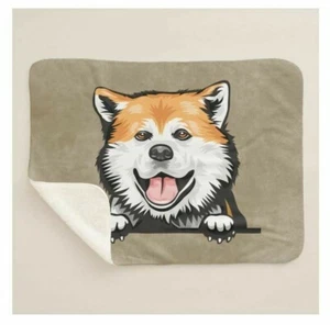 Akita Dog Breed Peeking Puppy Dog Brown Sherpa Fleece Throw Blanket  - Picture 1 of 4