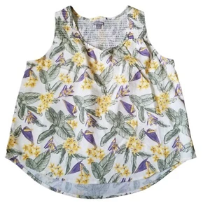 Falls Creek Top Womens Size Large Sleeveless Tropical Purple Yellow V Neck Shirt - Picture 1 of 12