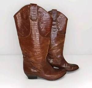 Vintage Sesto Meucci Cowboy Mid-Calf Leather Snakeskin Boots 8B Western Cowgirl - Picture 1 of 17